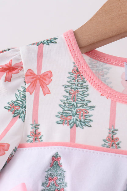 Pink Christmas Tree Embroidery Bloomer Set