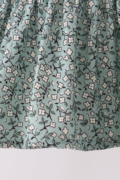 Green Farm Floral Embroidery Ruffle Pants Set