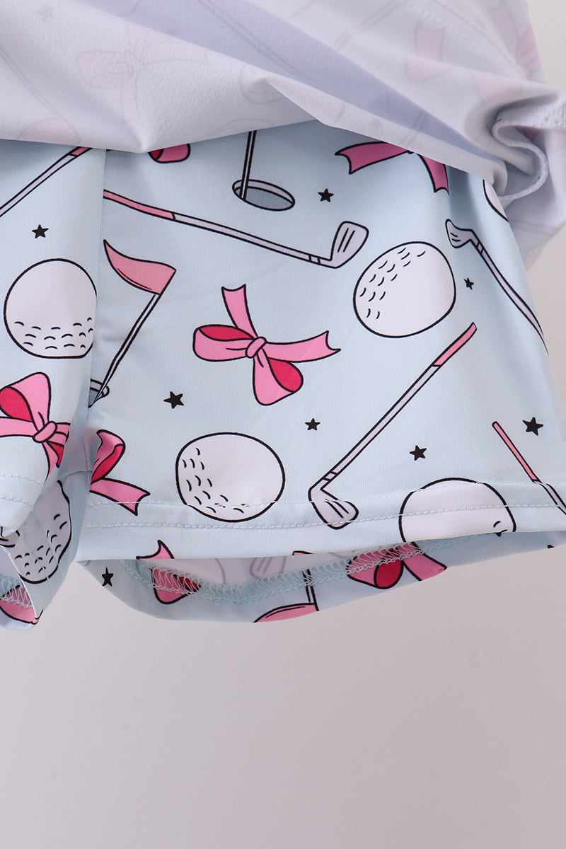 Blue golf bow print 2pc skorts set