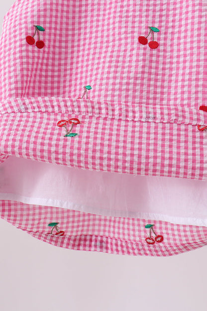Pink cherry gingham bloomer set