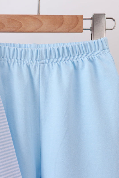 Blue stripe puppy embroidery pants set