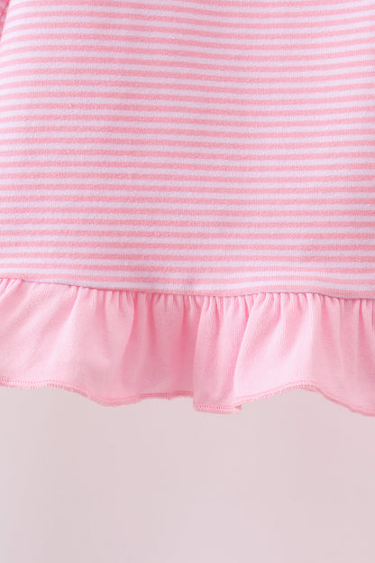 Pink stripe puppy embroidery ruffle pants set