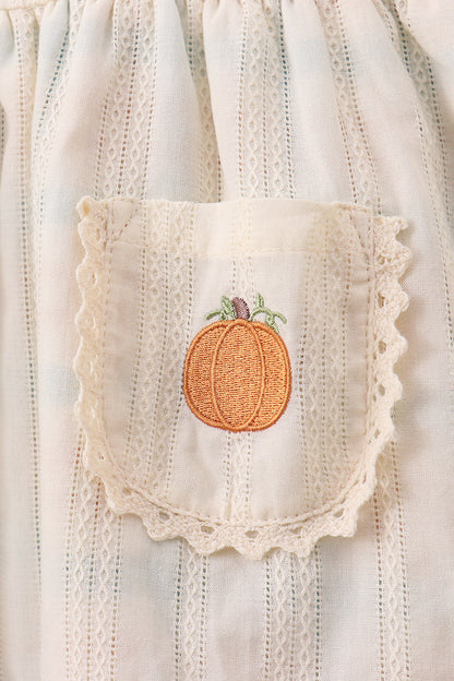 Cream pumpkin embroidery plaid bloomer set