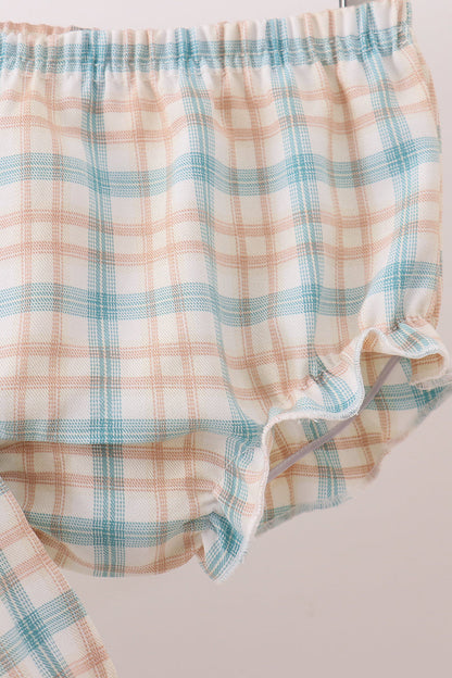 Cream pumpkin embroidery plaid bloomer set