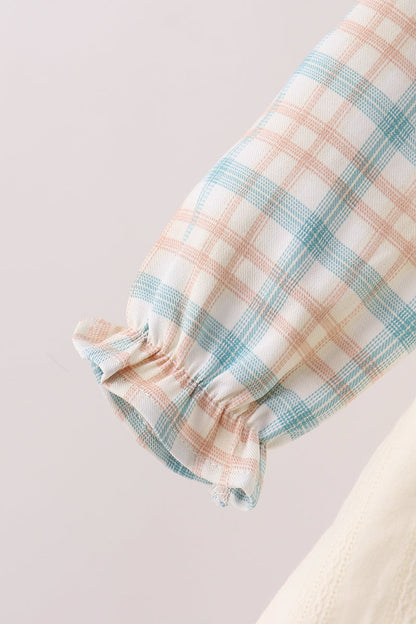 Cream plaid button dress