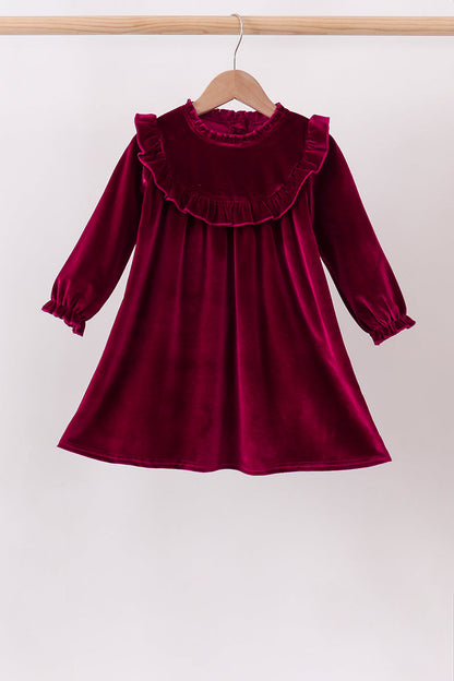 Burgundy velvet Ruffle Dress