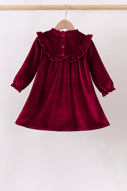 Burgundy velvet Ruffle Dress