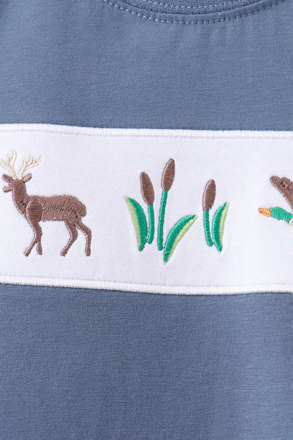 Teal hunting embroidery pants set
