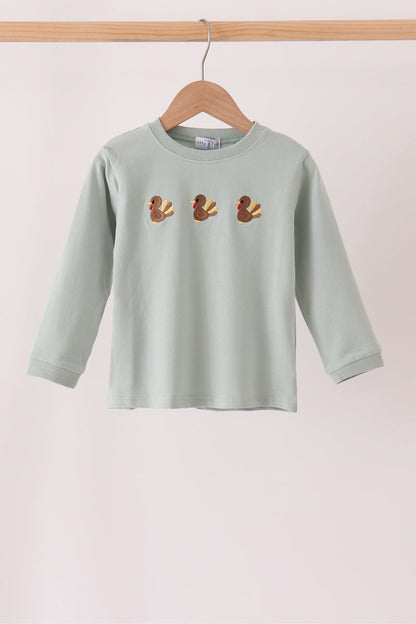Green turkey embroidery top