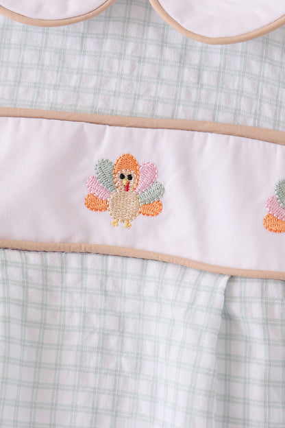 Green plaid turkey embroidery bubble