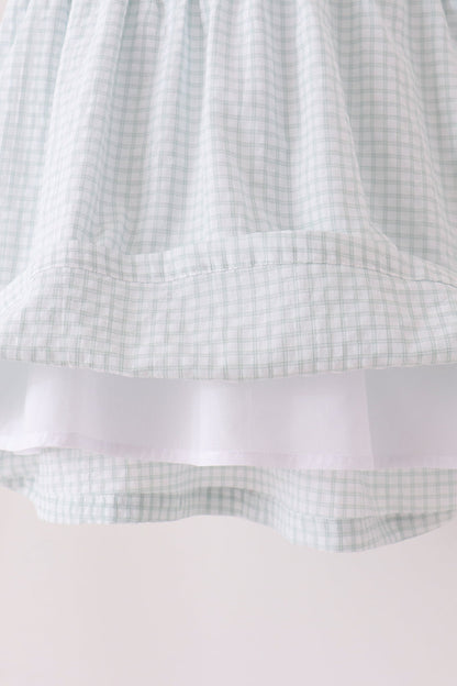 Green plaid turkey embroidery ruffle dress