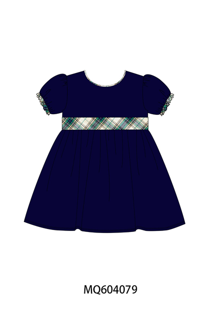 Navy plaid bow dress