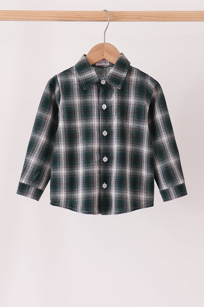 Green plaid button down shirt