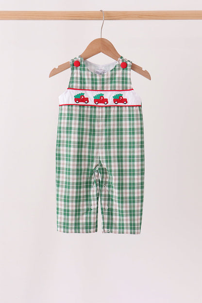 Green christmas tree truck embroidery plaid jonjon