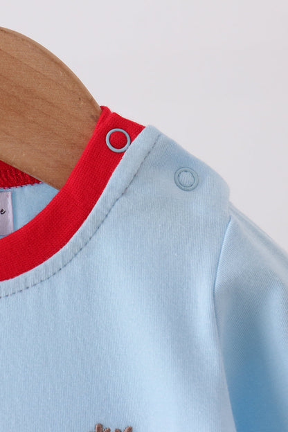 Blue stripe deer embroidery romper