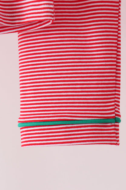 Red stripe christmas tree embroidery pants set