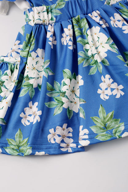 Blue floral print strap skirt set