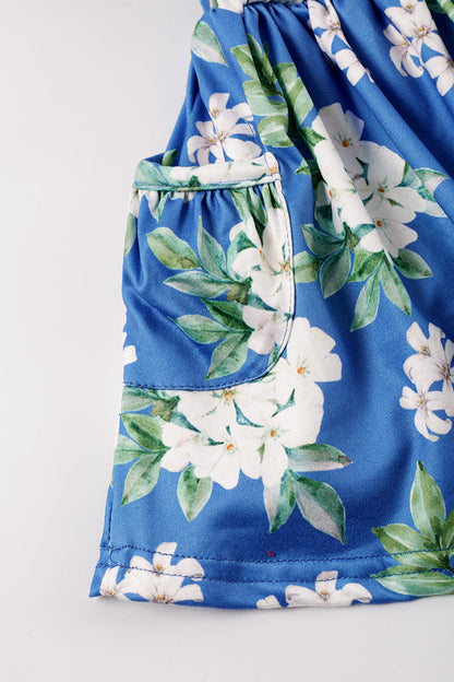 Blue floral print strap skirt set