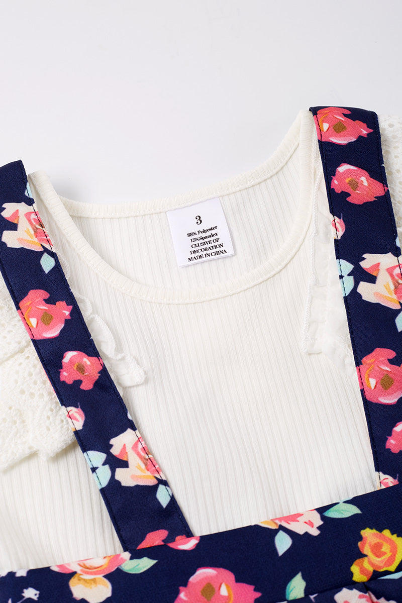 Navy floral print strap dress set