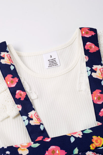 Navy floral print strap dress set
