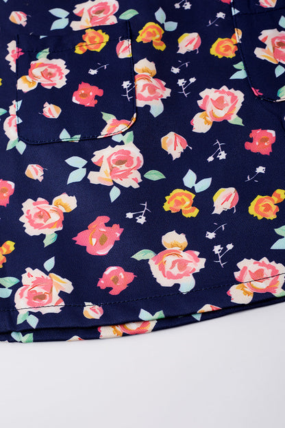Navy floral print strap dress set