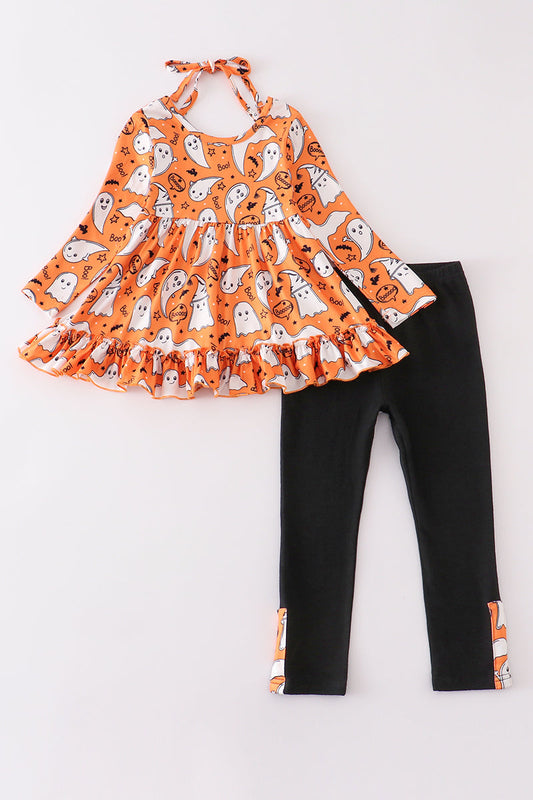 Orange ghost print girl set