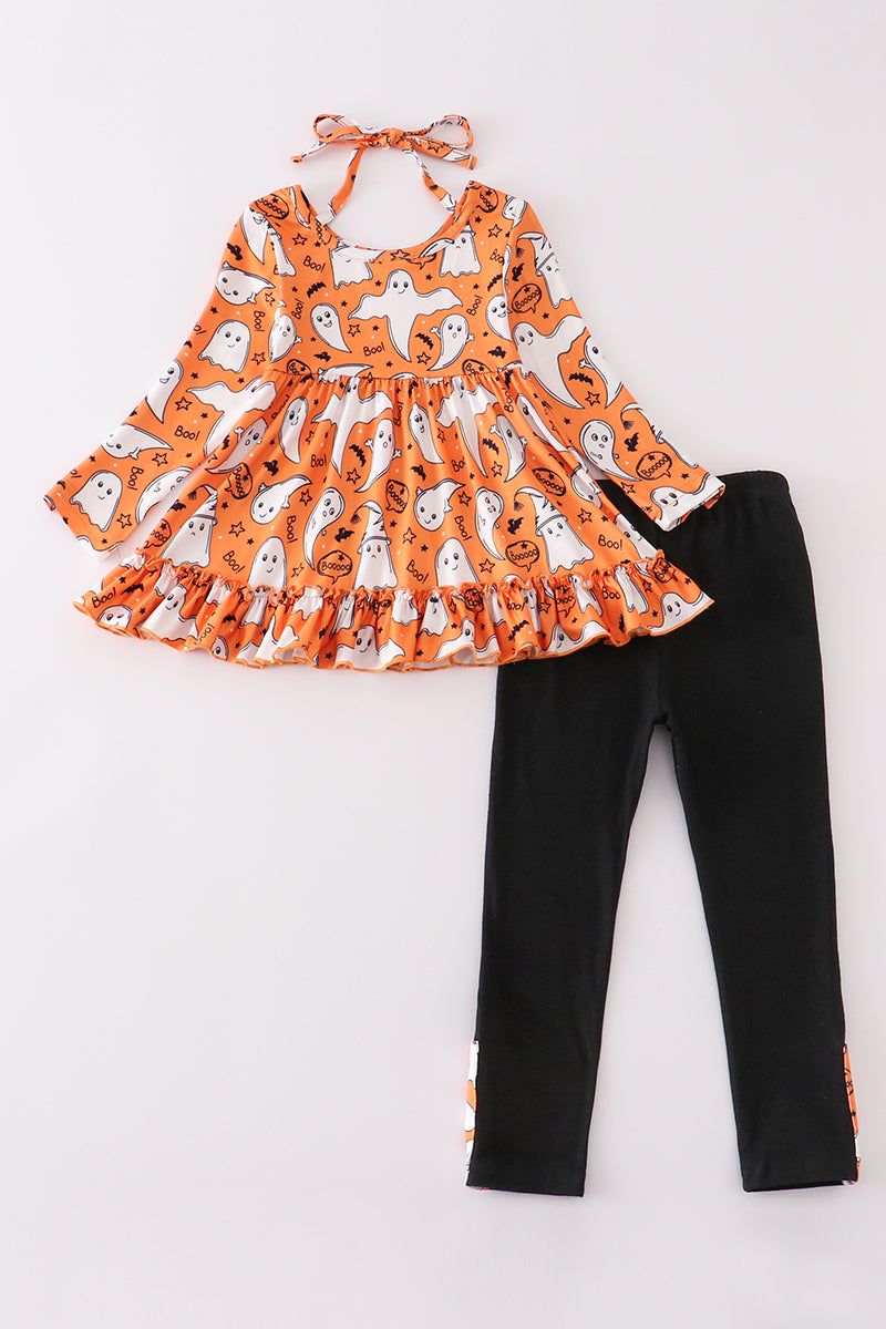 Orange ghost print girl set
