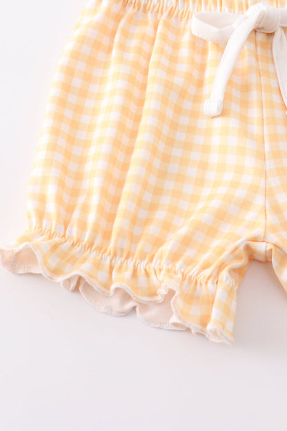 Beige plaid buttons ruffle baby set