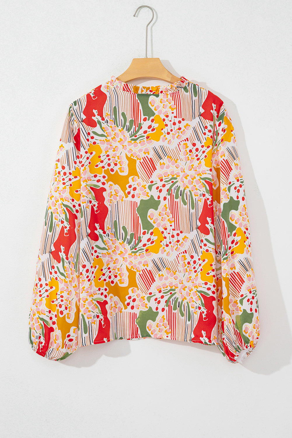 Multicolour Split Neck Puff Sleeve Flowy Printed Dress