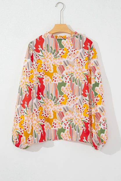 Multicolour Split Neck Puff Sleeve Flowy Printed Dress