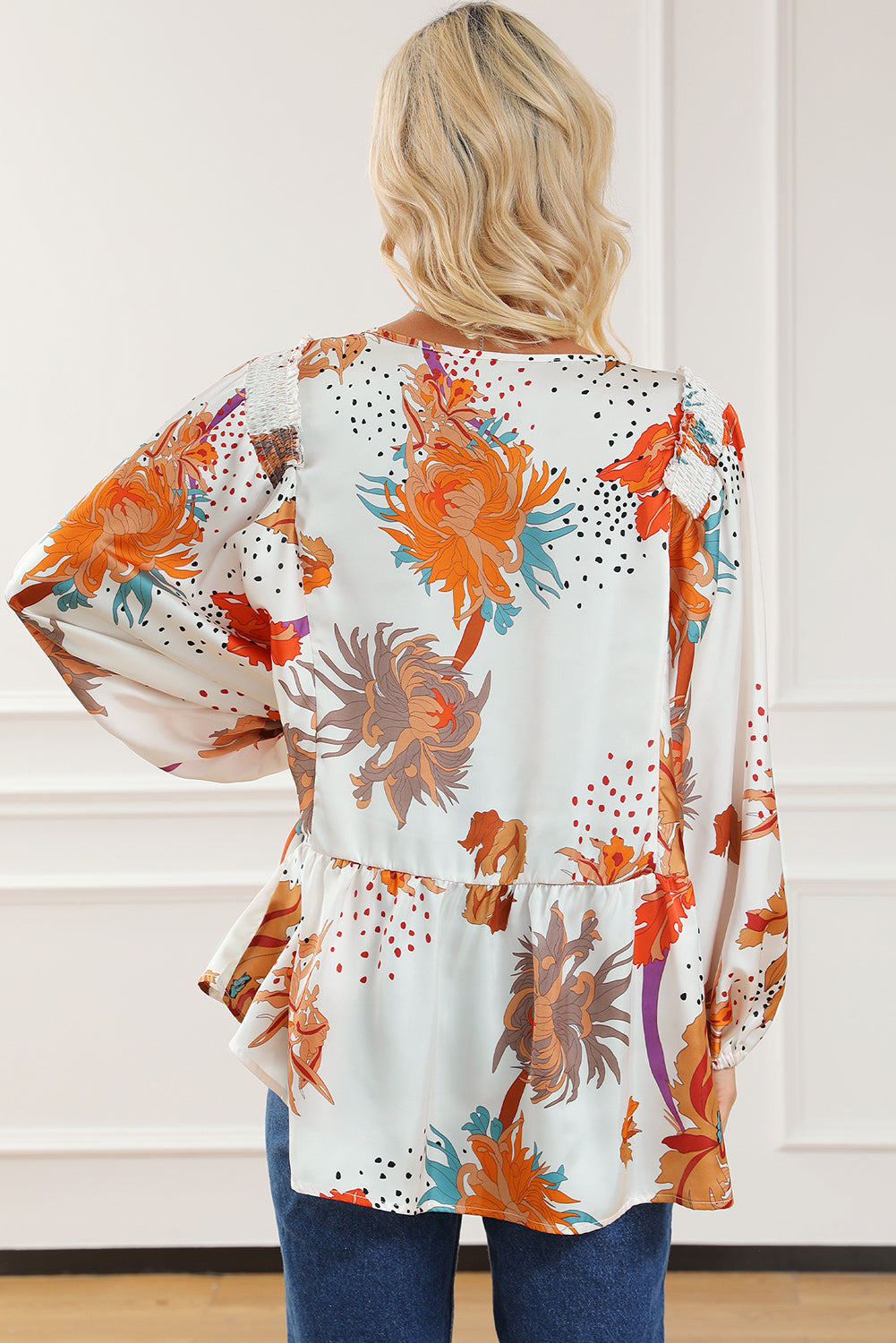Multicolor Floral Dotted Print Empire Waist Shift Dress