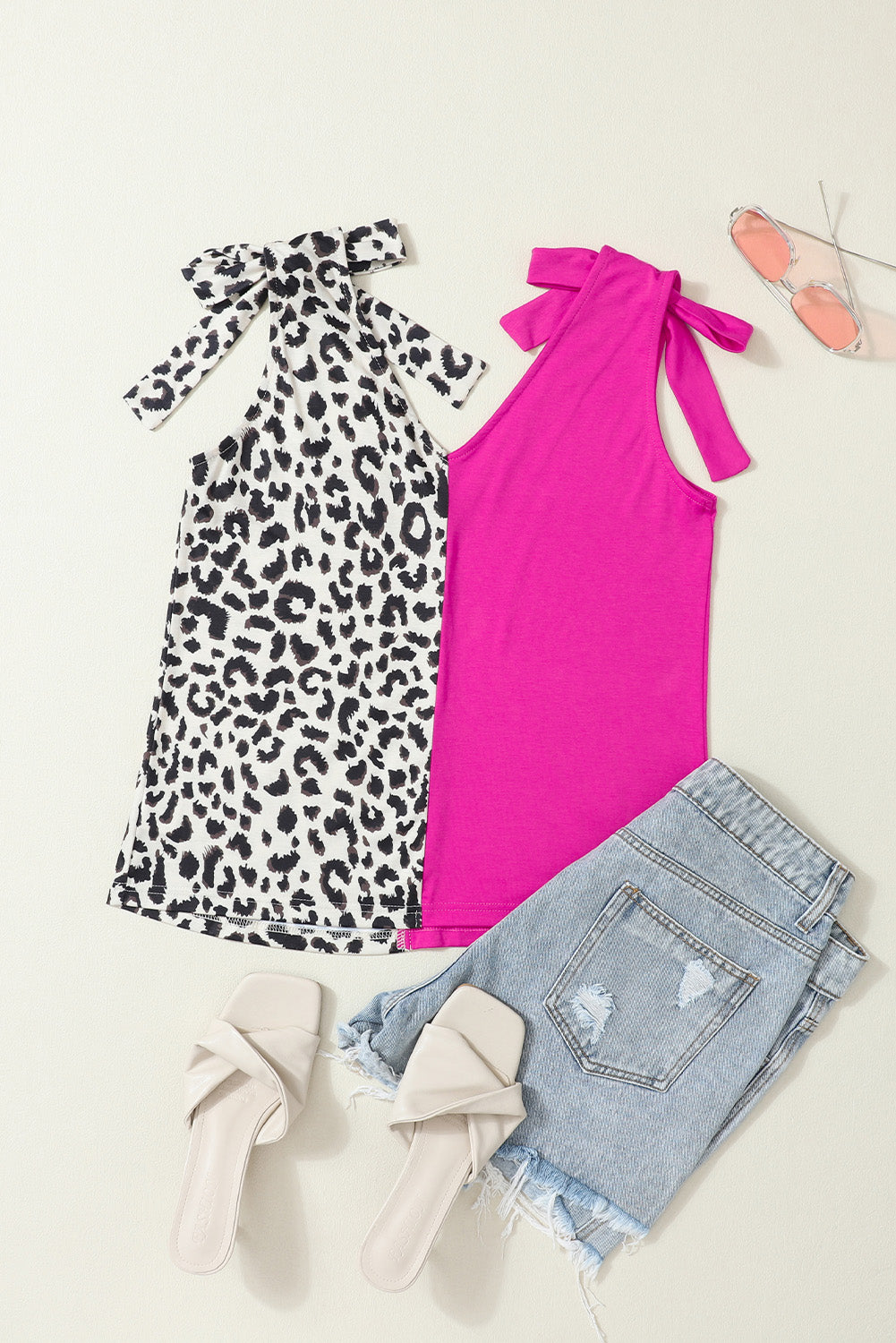 Gray Contrast Solid Leopard Short Sleeve T-shirt Dress with Slits