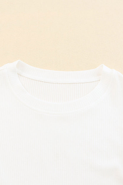 White Dotty Mesh Ruffle Sleeve Ribbed Knit Top