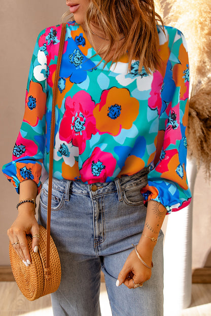 Rose Split V Collar Ruffle Sleeve Floral Shift Dress