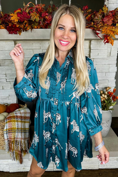 Black Leopard Print Button-up Long Sleeve Shirt Mini Dress