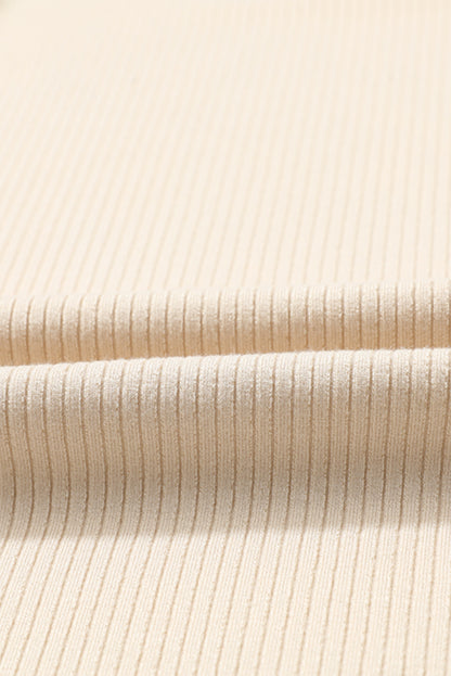 Apricot Dotty Mesh Ruffle Sleeve Ribbed Knit Top