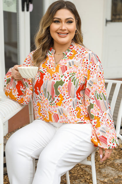 Multicolour Split Neck Puff Sleeve Flowy Printed Dress