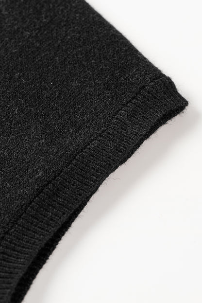 Blackish Green Patch Pocket Ribbed Knit Short Sleeve Sweater Dress