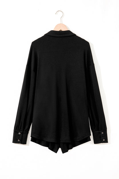Black 3 Pcs Crop Tank Top Shorts with Cardigan Lounge Set