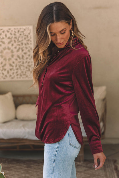 Skobeloff Velvet Buttoned Front Ruffled Mini Dress