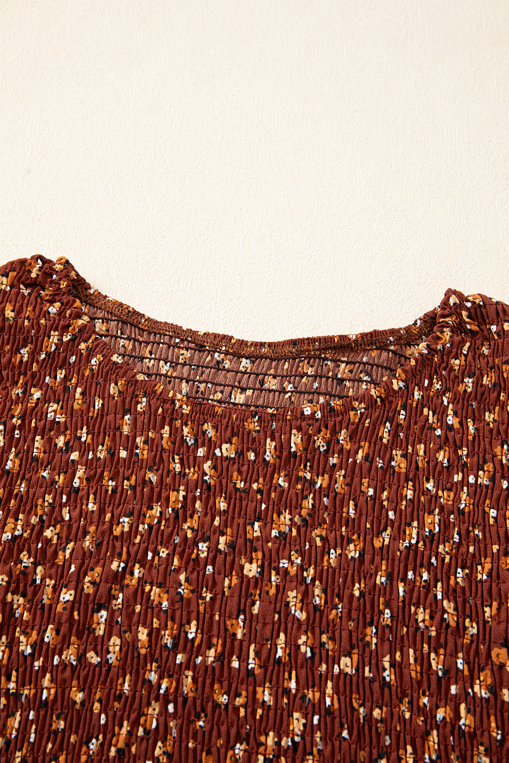 Brown Floral Smocked Bodice Mini Dress