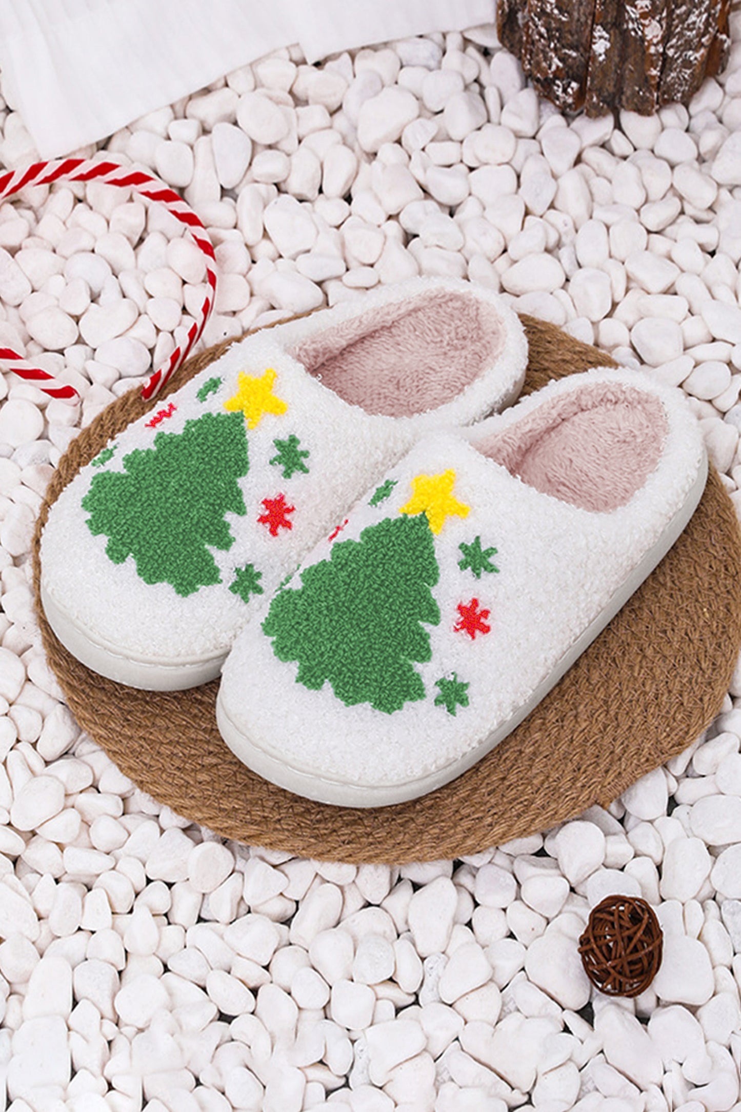 White Christmas Deer Home Indoor Plush Slippers