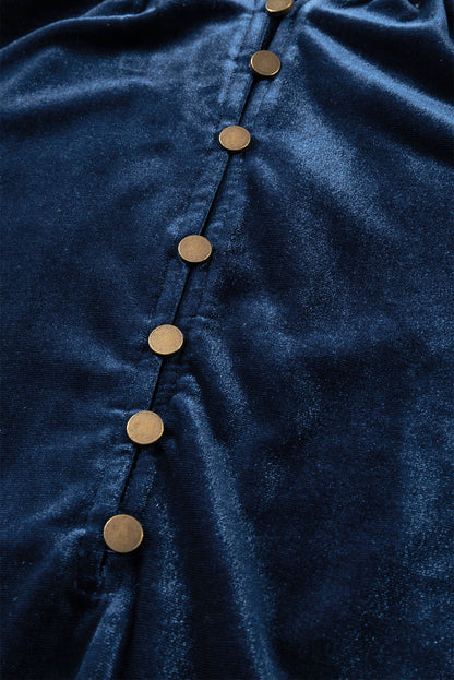 Skobeloff Velvet Buttoned Front Ruffled Mini Dress