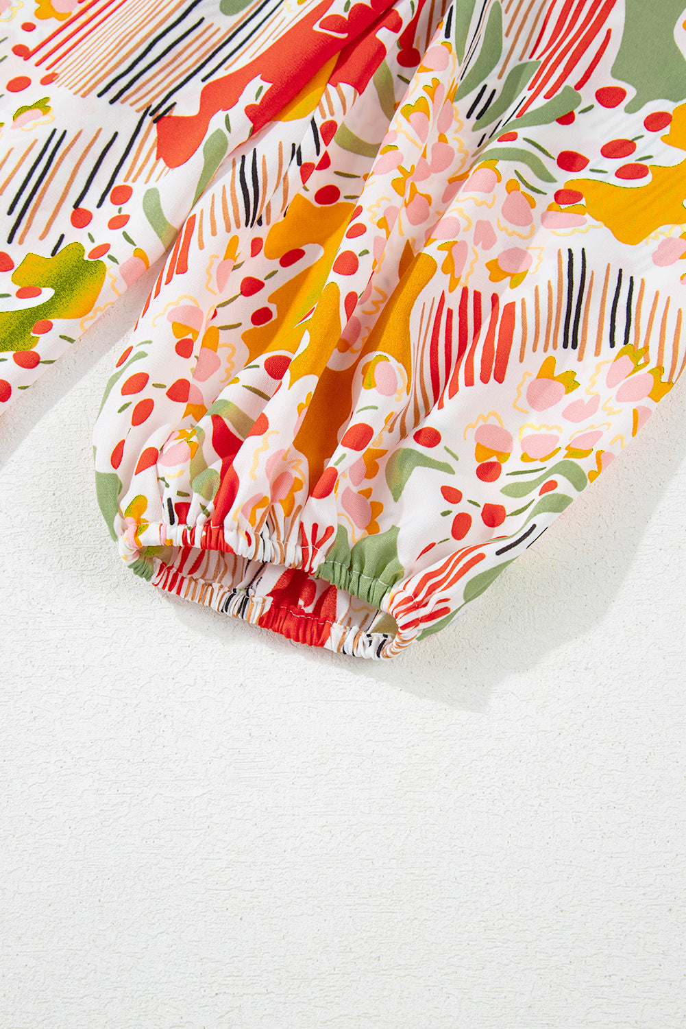 Multicolour Split Neck Puff Sleeve Flowy Printed Dress