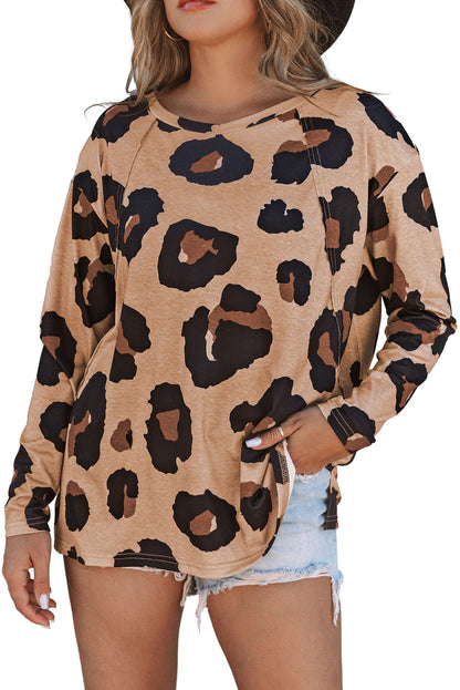 Leopard Print Button Front Bubble Sleeve Loose Knit Dress