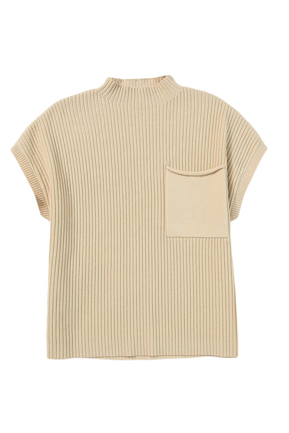 Blackish Green Patch Pocket Ribbed Knit Short Sleeve Sweater Dress