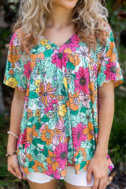 Multicolor Round Neck Sleeveless Floral Mini Dress