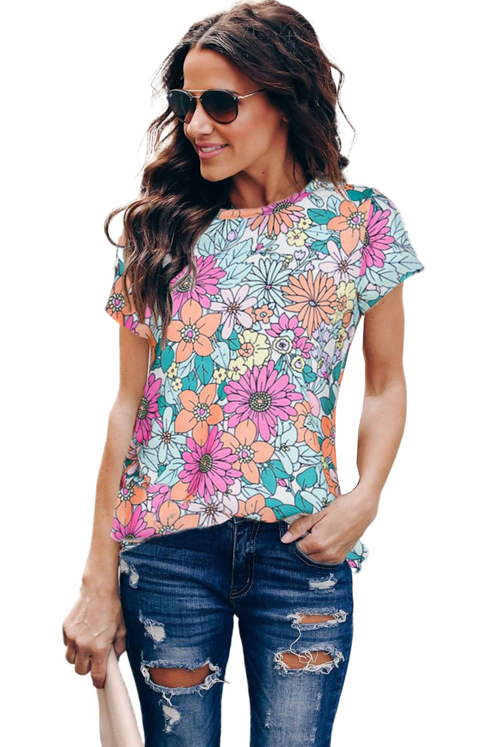 Multicolor Round Neck Sleeveless Floral Mini Dress