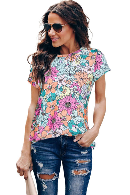 Multicolor Round Neck Sleeveless Floral Mini Dress