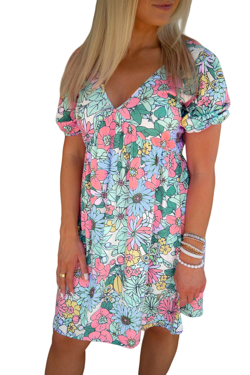 Multicolor Round Neck Sleeveless Floral Mini Dress